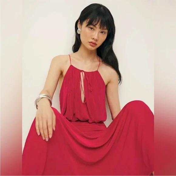 white christmas dresses Reformation // Red Via Knit Cut Out Dress – VSP Consignment main image 0